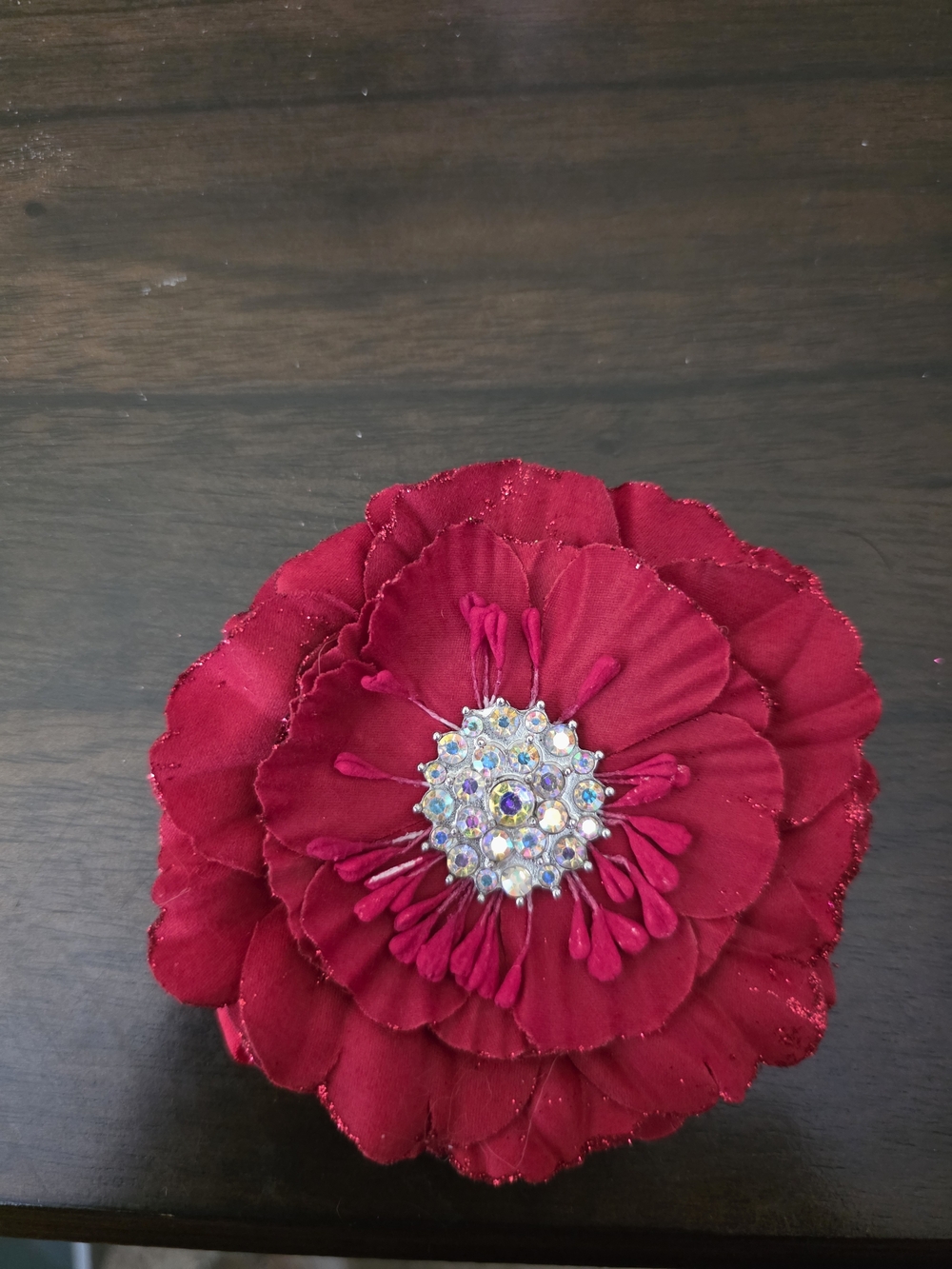 Tieks Red Floral Decoration with Rhinestone Center
